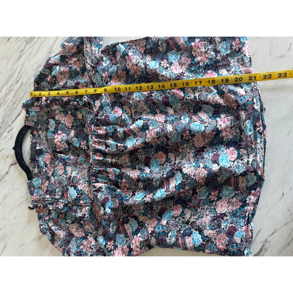 J.Crew Womens Floral Paisley Cotton Silk Ruffle Blouse Blue Pink Small - Picture 6 of 7